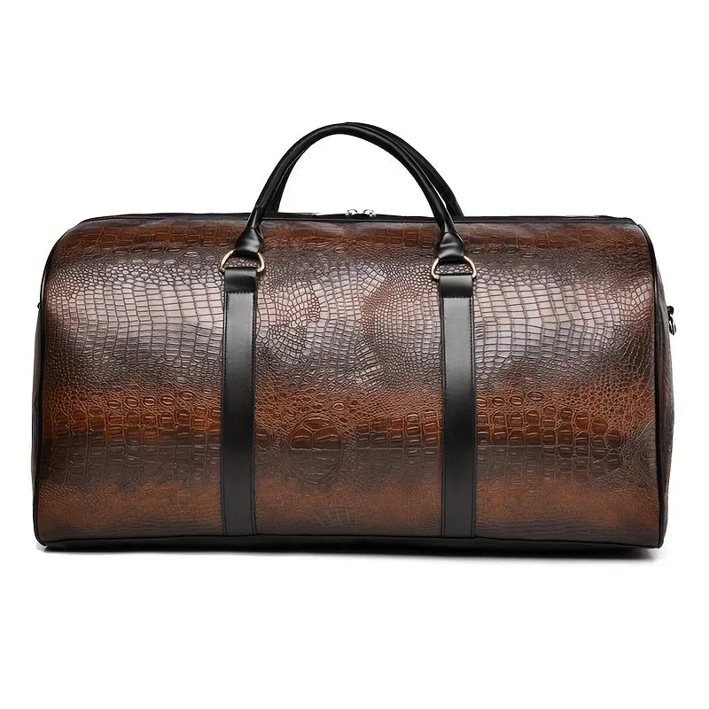 Large Capacity Retro Crocodile-Textured Travel Duffel Bag - Durable Unisex Vacation Luggage,  Versatile Gift for Men & Women