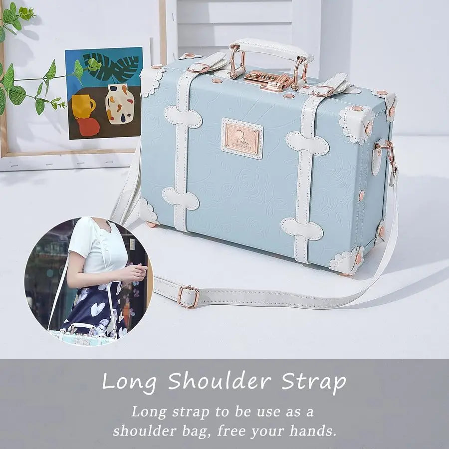 Women Cute Suitcase Small Train Case with Straps