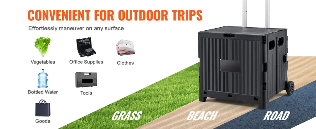 SucceBuy Foldable Utility Shopping Cart Folding Portable Crate Handcart with Telescope Handle Wheels for Travel Office Garden