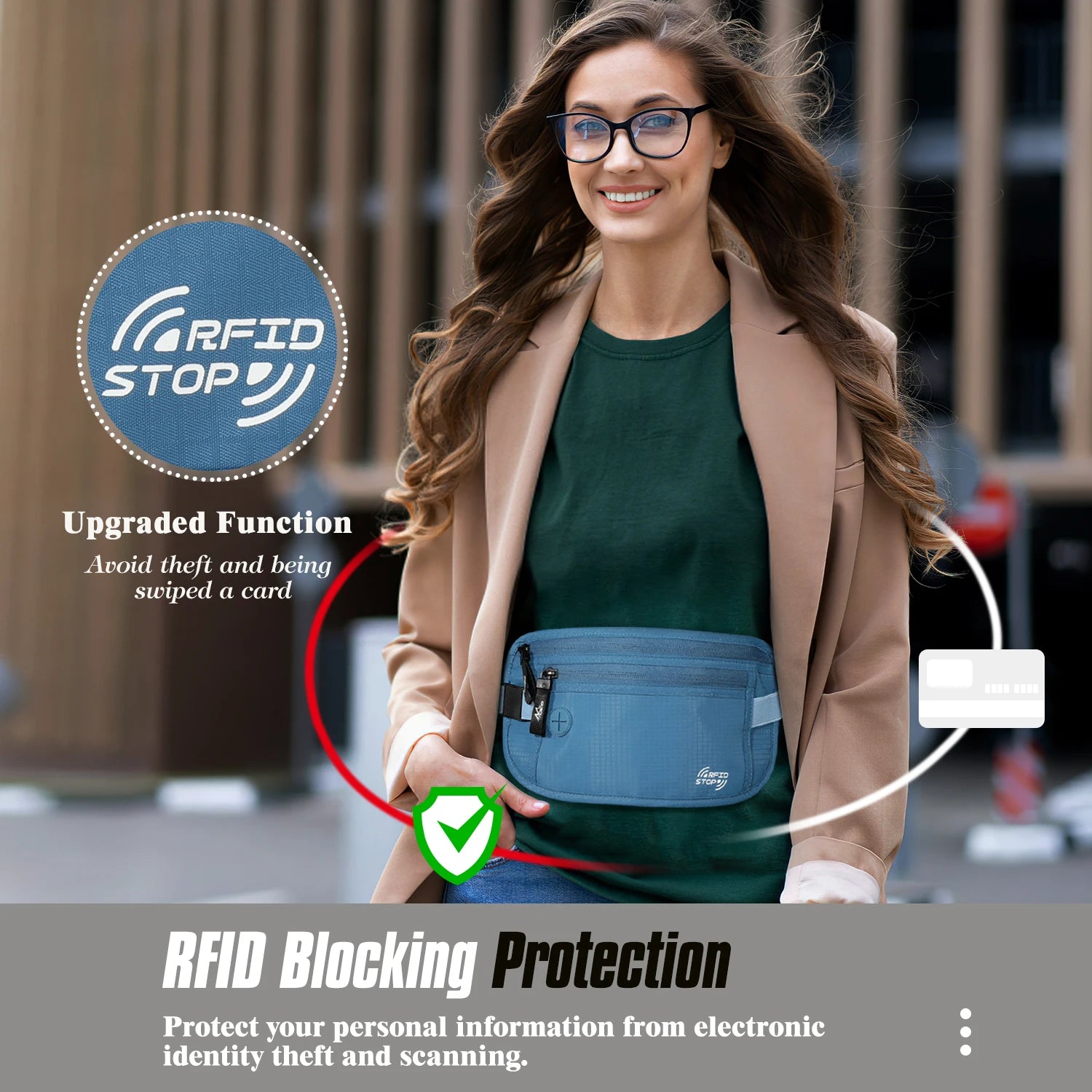 MoKo Secure Travel Money Belt Undercover Hidden RFID Blocking Travel Wallet Anti-Theft Passport Wallets for Men Women