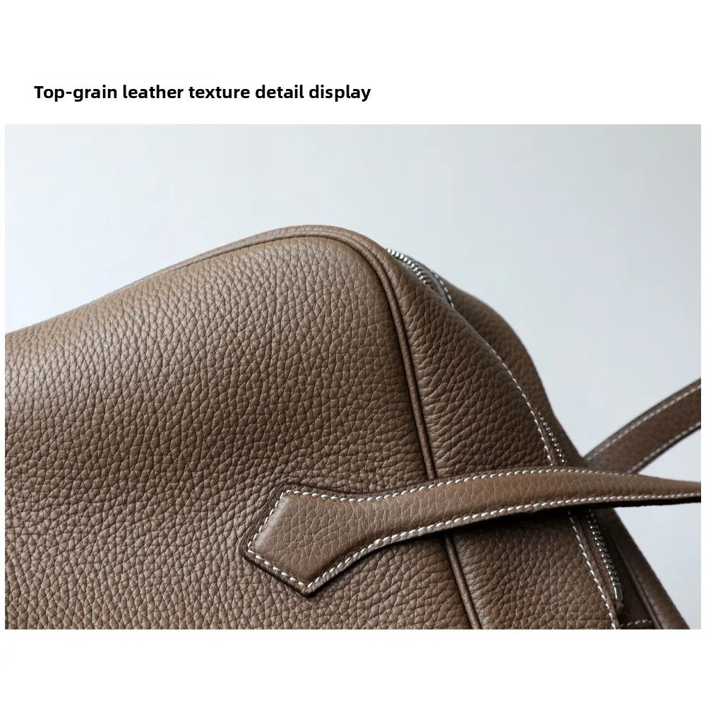 Premium First Layer Cowhide Boston Genuine Leather Women's Bag Simple Large Capacity Bowling Armpit Bag Portable Messenger Bag