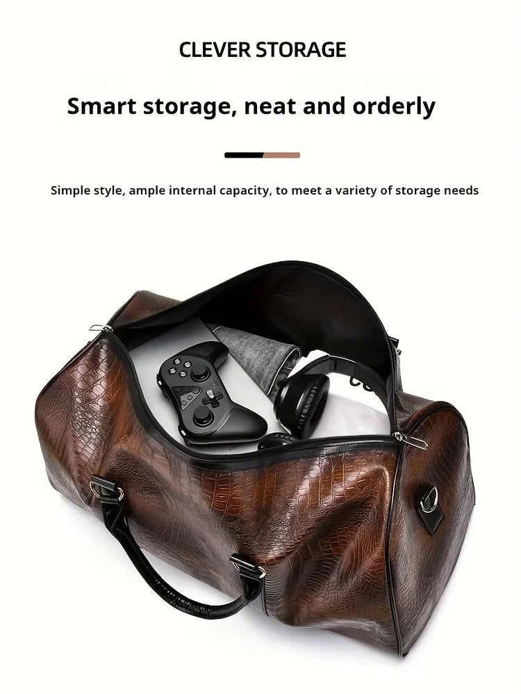 Large Capacity Retro Crocodile-Textured Travel Duffel Bag - Durable Unisex Vacation Luggage,  Versatile Gift for Men & Women