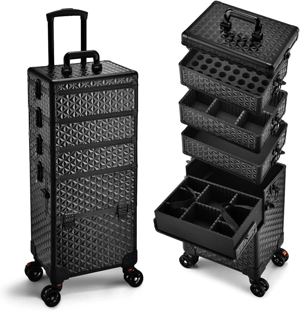 Professional Makeup Train Case on Wheels, Extra Large Cosmetic Case  Rolling Makeup Case Trolley Makeup Organizer with Wheels