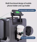 20 Inch Multi Functional Dual Opening Suitcase PC Luggage with USB Port Phone Holder Brake Wheels Travel Luggage for Men Women