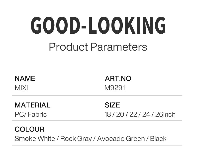 Mixi New PC Aluminum Frame Suitcase Front Opening Rolling Travel Luggage 20 Inch Carry-On 24 26 Inch M9291