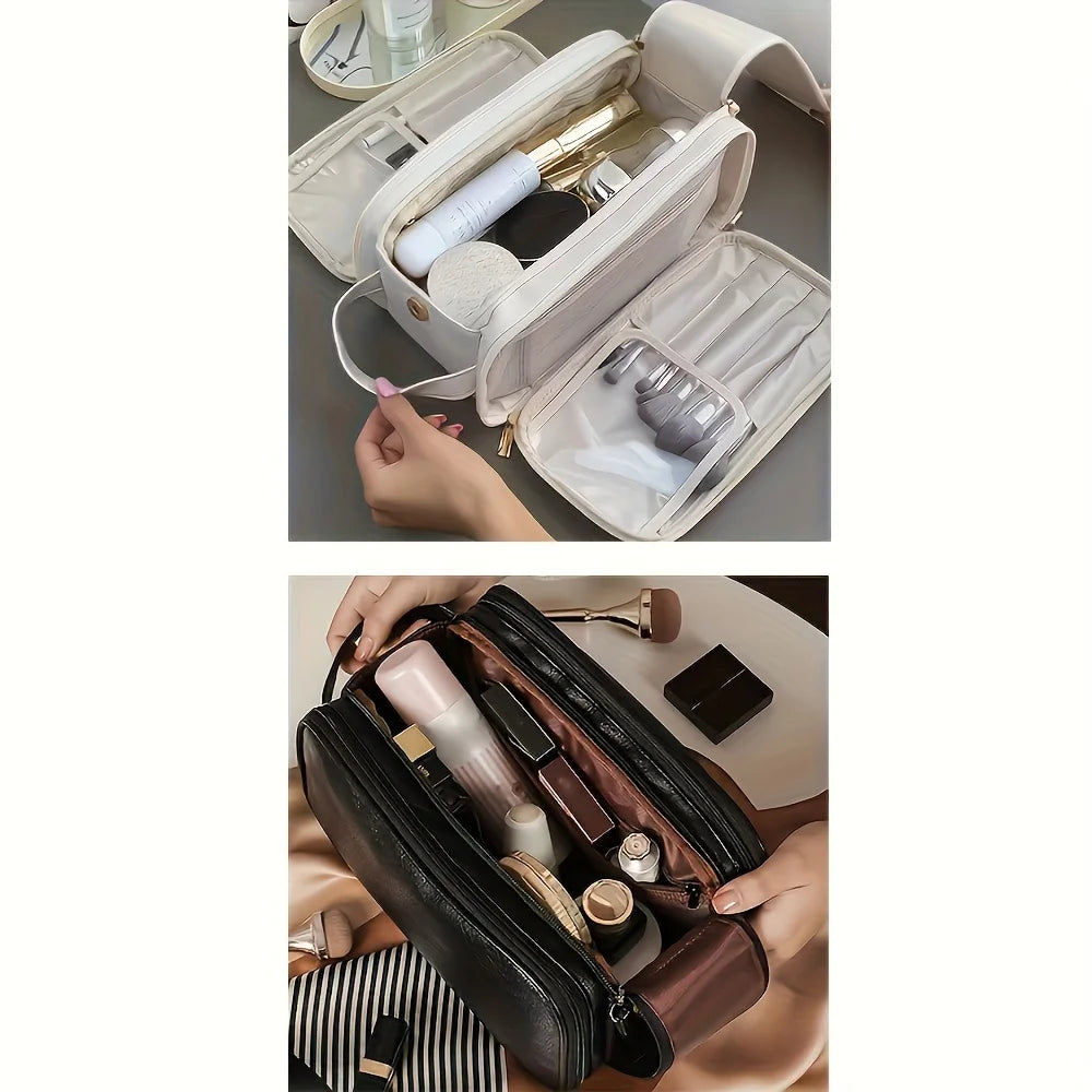 Women's Multi-Functional Makeup Pouch - Large Capacity Portable Cosmetic Organizer, PU Material, Odorless