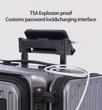 20 Inch Multi Functional Dual Opening Suitcase PC Luggage with USB Port Phone Holder Brake Wheels Travel Luggage for Men Women