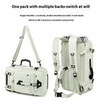 White travel bag convertible into a backpack with multiple switching options.