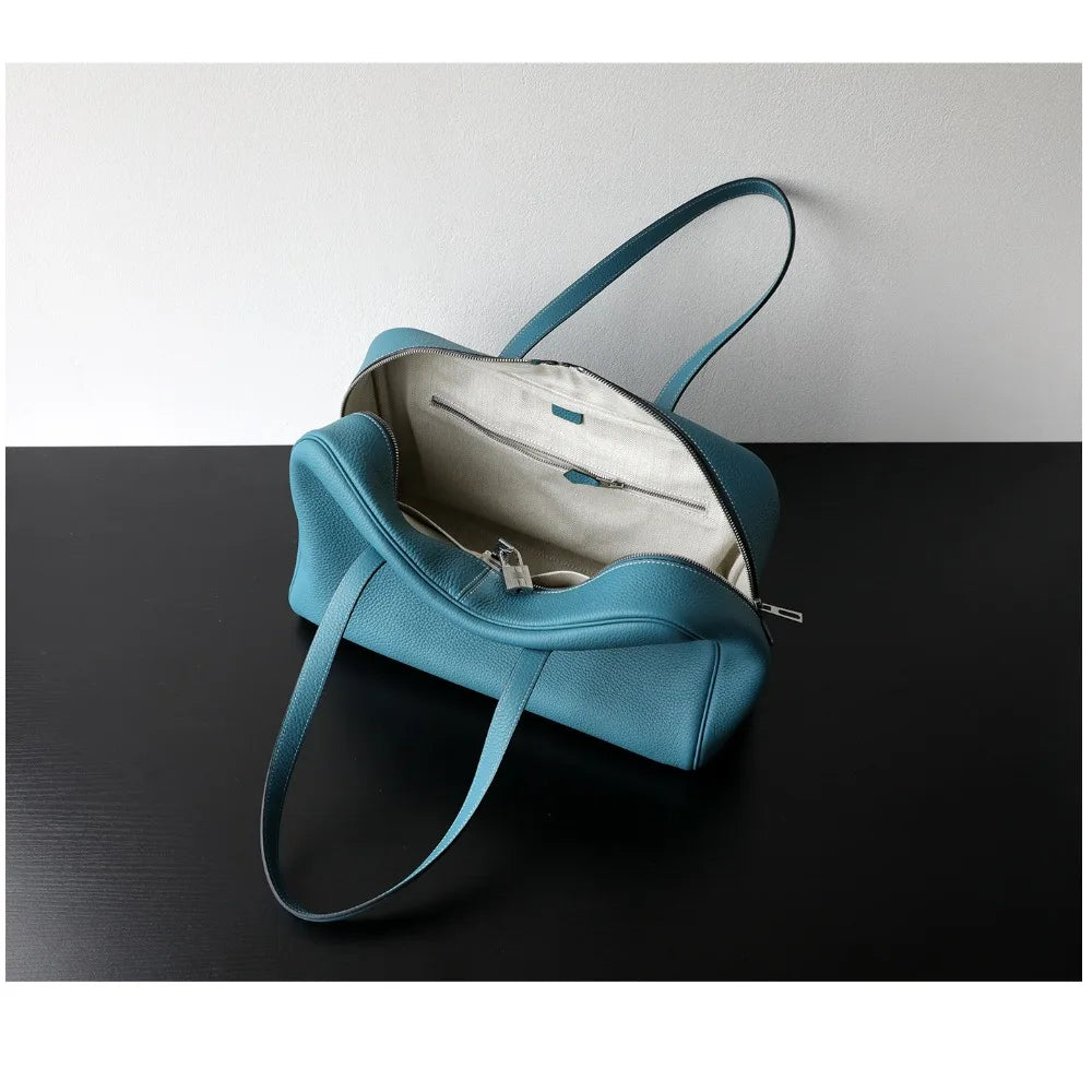 Premium First Layer Cowhide Boston Genuine Leather Women's Bag Simple Large Capacity Bowling Armpit Bag Portable Messenger Bag