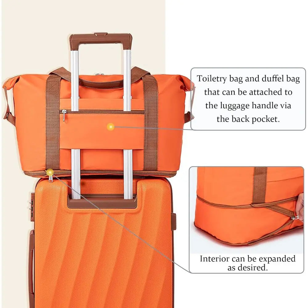 Orange 3-Piece ABS Luggage Set with Spinner Wheels: 22, 14, 9 Airline Approved Suitcases