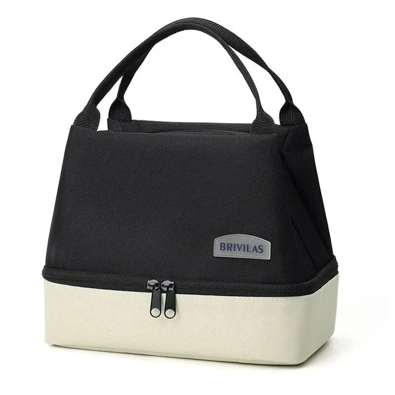 Black and beige handbag with 'BRIVILAS' logo on a white background