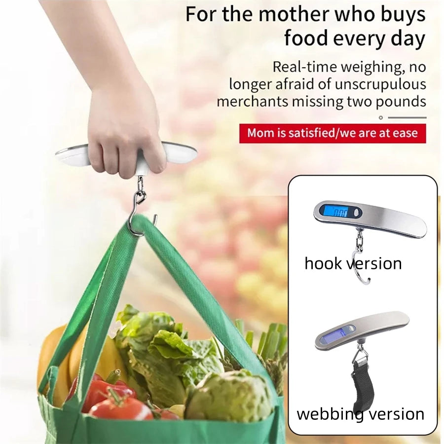 Portable Scale Digital LCD Display 110lb/50kg Electronic Luggage Hanging Suitcase Travel Weighs Baggage Fishing Scale with Hook