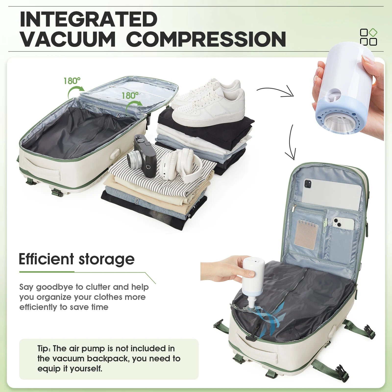 Large Travel Backpack Storage Vacuum Compression Bags with Pump, Waterproof Vacpack Backpack Women Men Business Vacuum Backpack