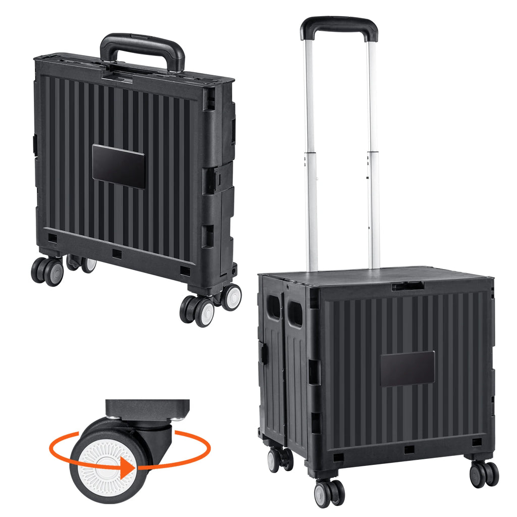 SucceBuy Foldable Utility Shopping Cart Folding Portable Crate Handcart with Telescope Handle Wheels for Travel Office Garden