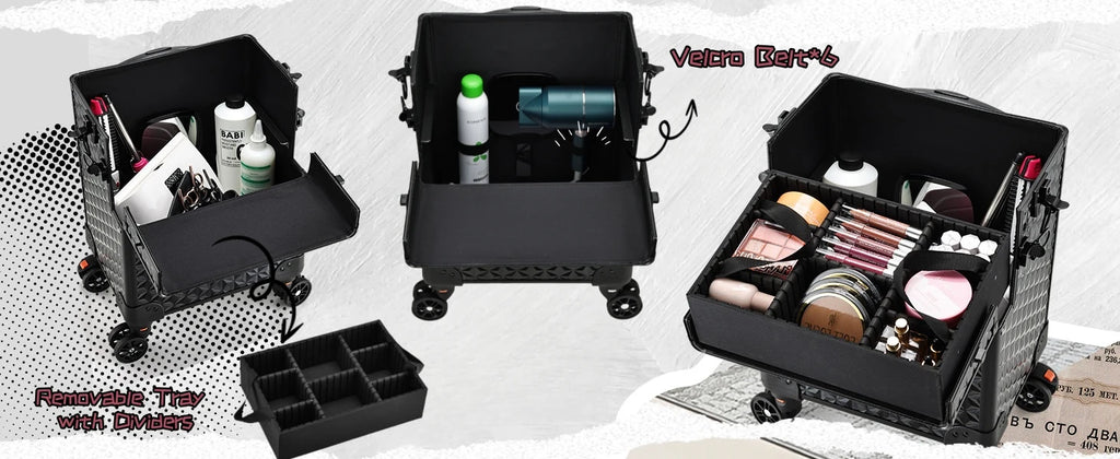 Professional Makeup Train Case on Wheels, Extra Large Cosmetic Case  Rolling Makeup Case Trolley Makeup Organizer with Wheels