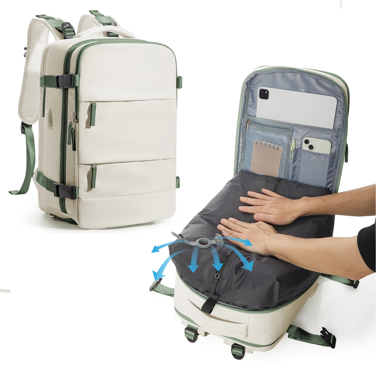 Large Travel Backpack Storage Vacuum Compression Bags with Pump, Waterproof Vacpack Backpack Women Men Business Vacuum Backpack