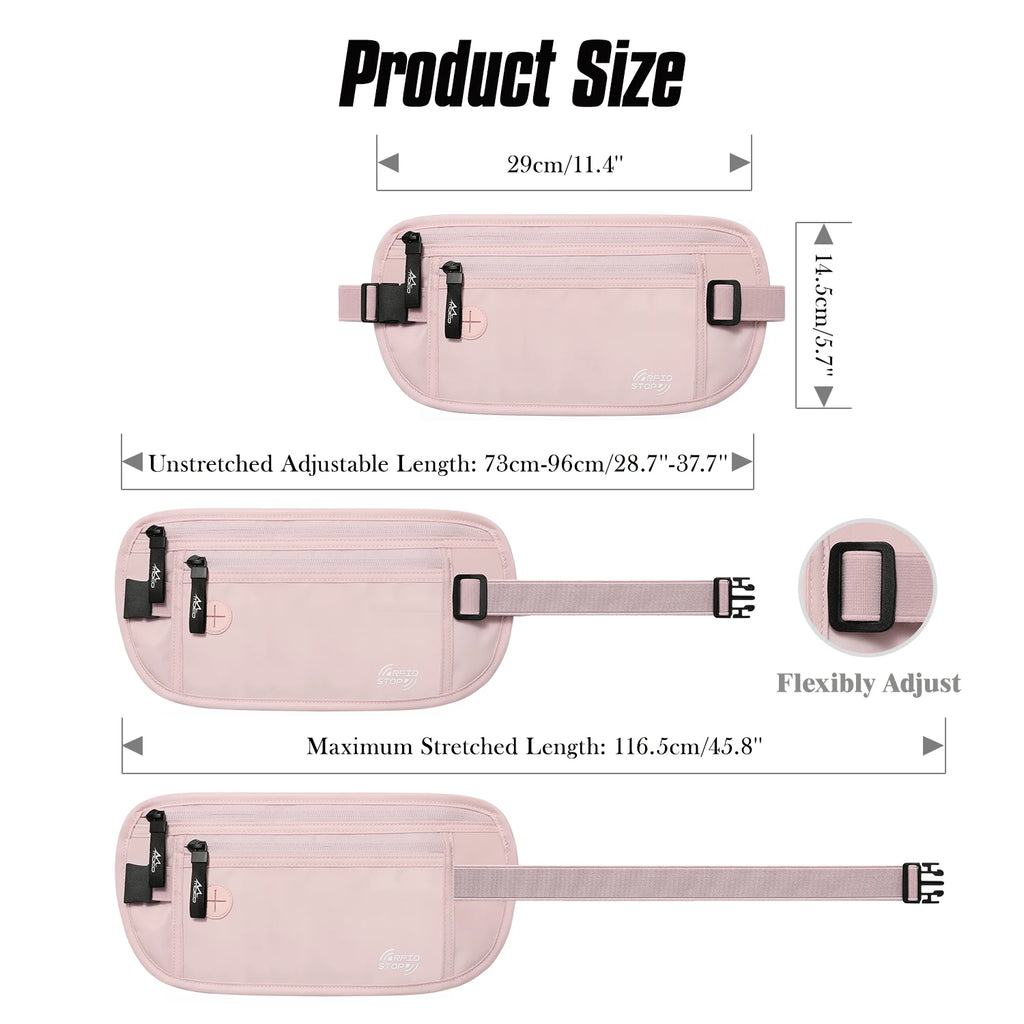 MoKo Secure Travel Money Belt Undercover Hidden RFID Blocking Travel Wallet Anti-Theft Passport Wallets for Men Women