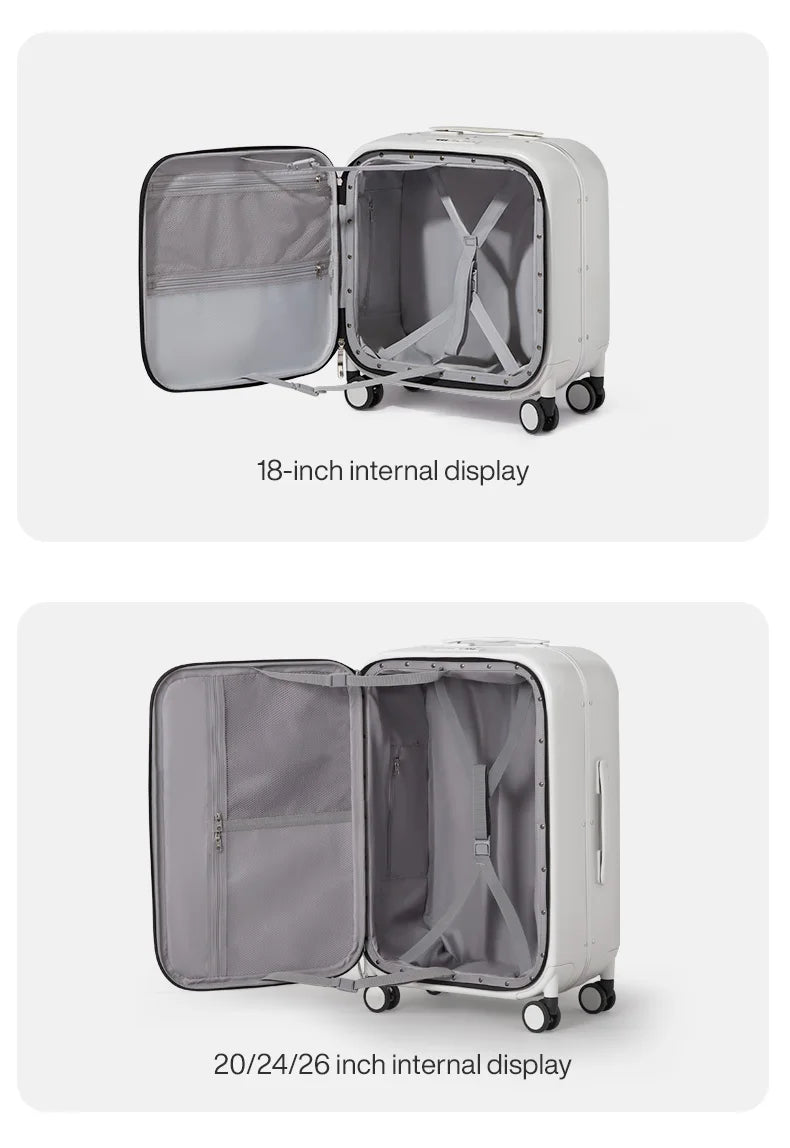 Mixi New PC Aluminum Frame Suitcase Front Opening Rolling Travel Luggage 20 Inch Carry-On 24 26 Inch M9291