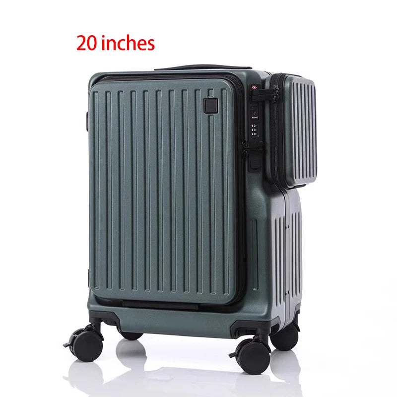 20 Inch Multi Functional Dual Opening Suitcase PC Luggage with USB Port Phone Holder Brake Wheels Travel Luggage for Men Women