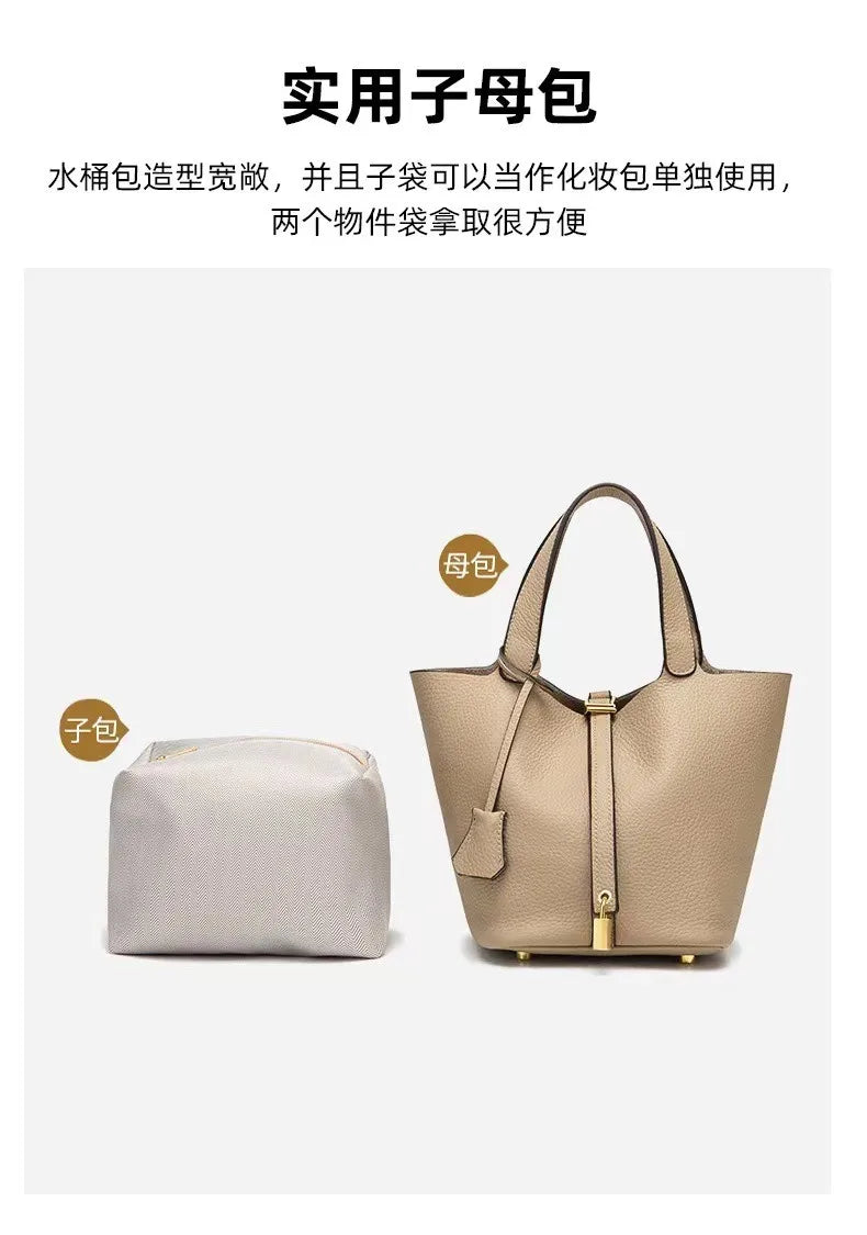 New Leather Luxury Handbag, High-end Soft Leather Bucket Bag, Cowhide Portable Gift Bag, Commuting Versatile Women's Bag