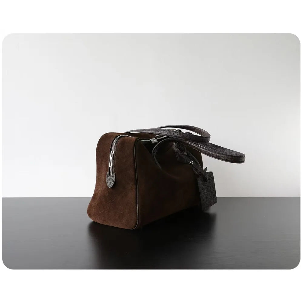 Premium First Layer Cowhide Boston Genuine Leather Women's Bag Simple Large Capacity Bowling Armpit Bag Portable Messenger Bag