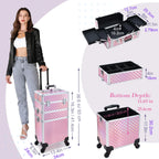 Rolling Makeup Case 3 In 1 Removable Make Up Case Cosmetology Case On Wheels Large Capacity Lockable Makeup Trolley For Salon