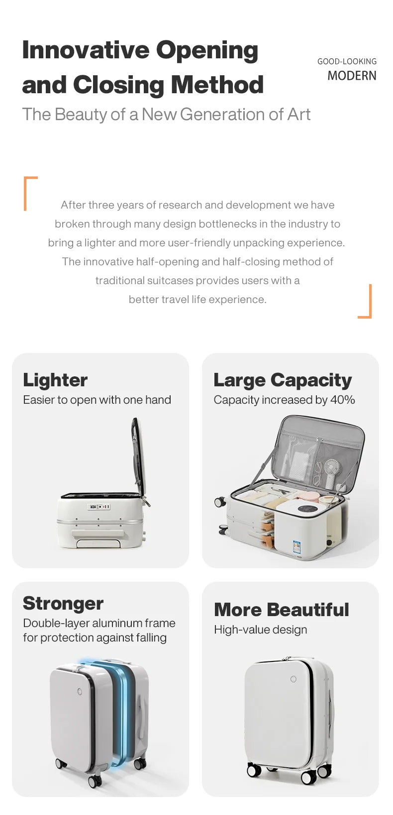 Mixi New PC Aluminum Frame Suitcase Front Opening Rolling Travel Luggage 20 Inch Carry-On 24 26 Inch M9291