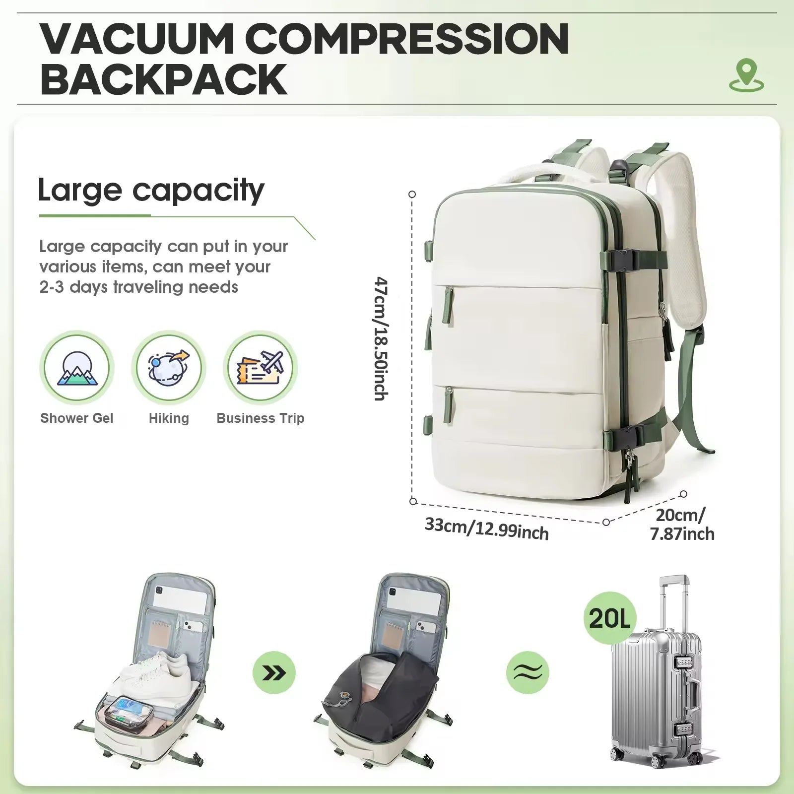 Large Travel Backpack Storage Vacuum Compression Bags with Pump, Waterproof Vacpack Backpack Women Men Business Vacuum Backpack