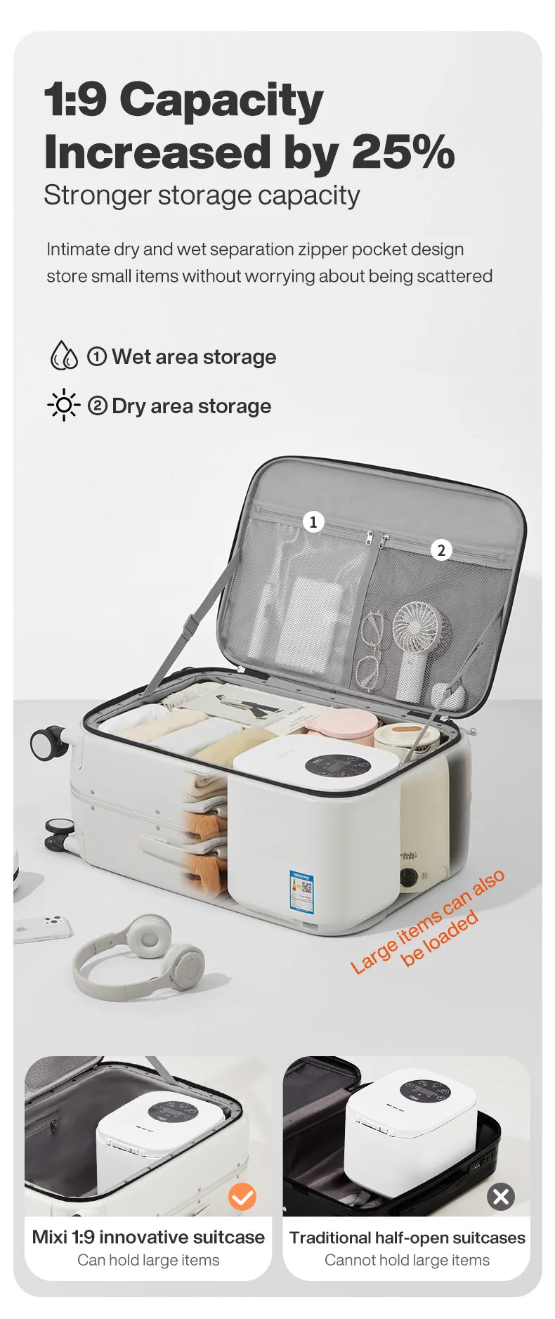 Mixi New PC Aluminum Frame Suitcase Front Opening Rolling Travel Luggage 20 Inch Carry-On 24 26 Inch M9291