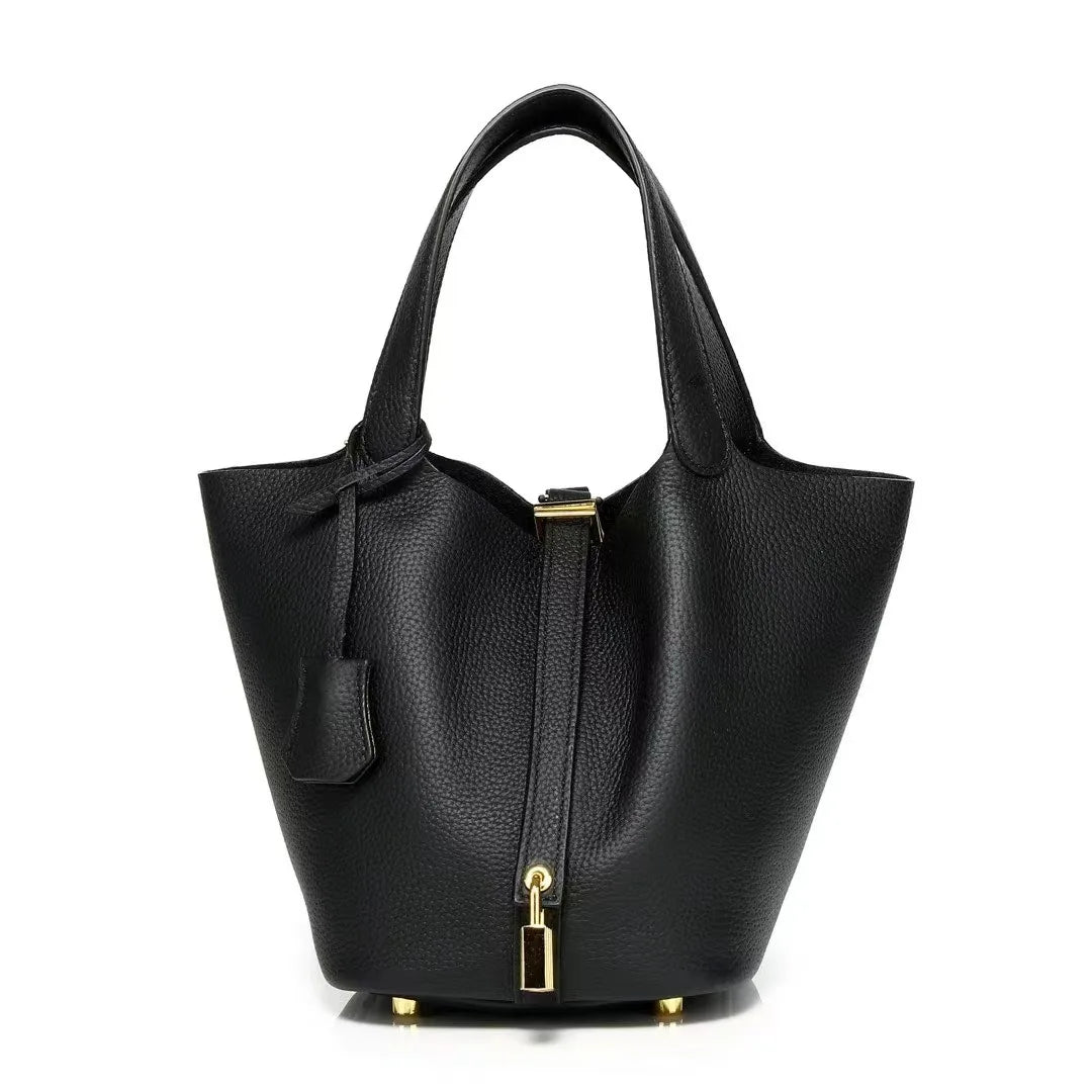 New Leather Luxury Handbag, High-end Soft Leather Bucket Bag, Cowhide Portable Gift Bag, Commuting Versatile Women's Bag