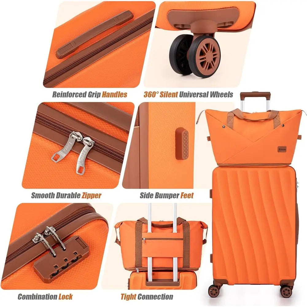 Orange 3-Piece ABS Luggage Set with Spinner Wheels: 22, 14, 9 Airline Approved Suitcases