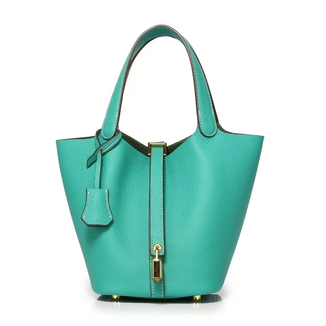 New Leather Luxury Handbag, High-end Soft Leather Bucket Bag, Cowhide Portable Gift Bag, Commuting Versatile Women's Bag