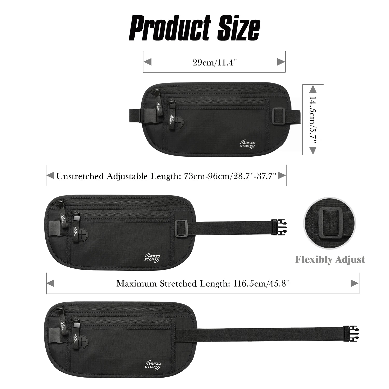 MoKo Secure Travel Money Belt Undercover Hidden RFID Blocking Travel Wallet Anti-Theft Passport Wallets for Men Women